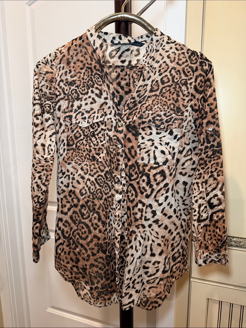 Leopard Print Button-Front Blouse - Brown & Black